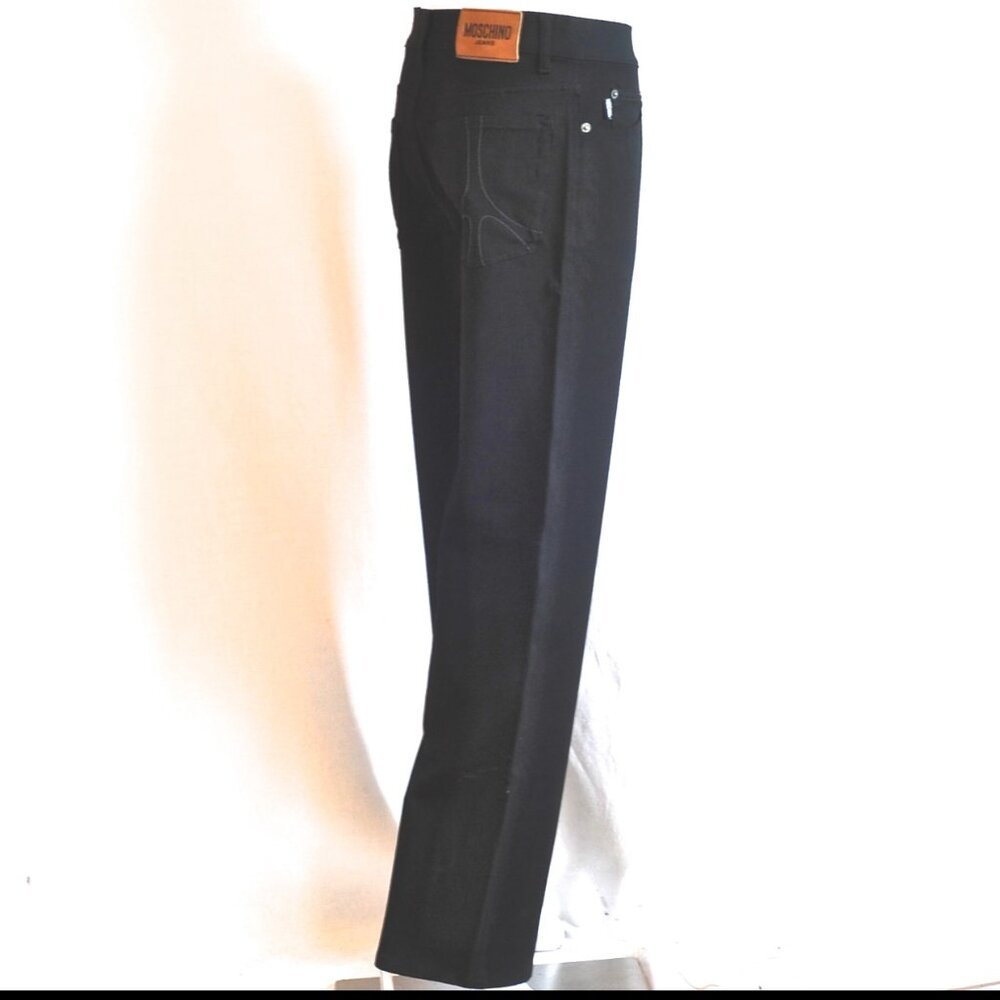 Moschino Jeans Men's Black Trousers With Back Pocket Stitch Detail - Italy